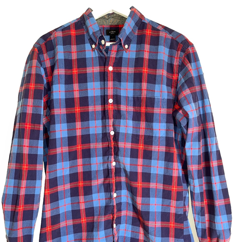 J. Crew Blue & Red Tartan Plaid Shirt, Size M, Like New.